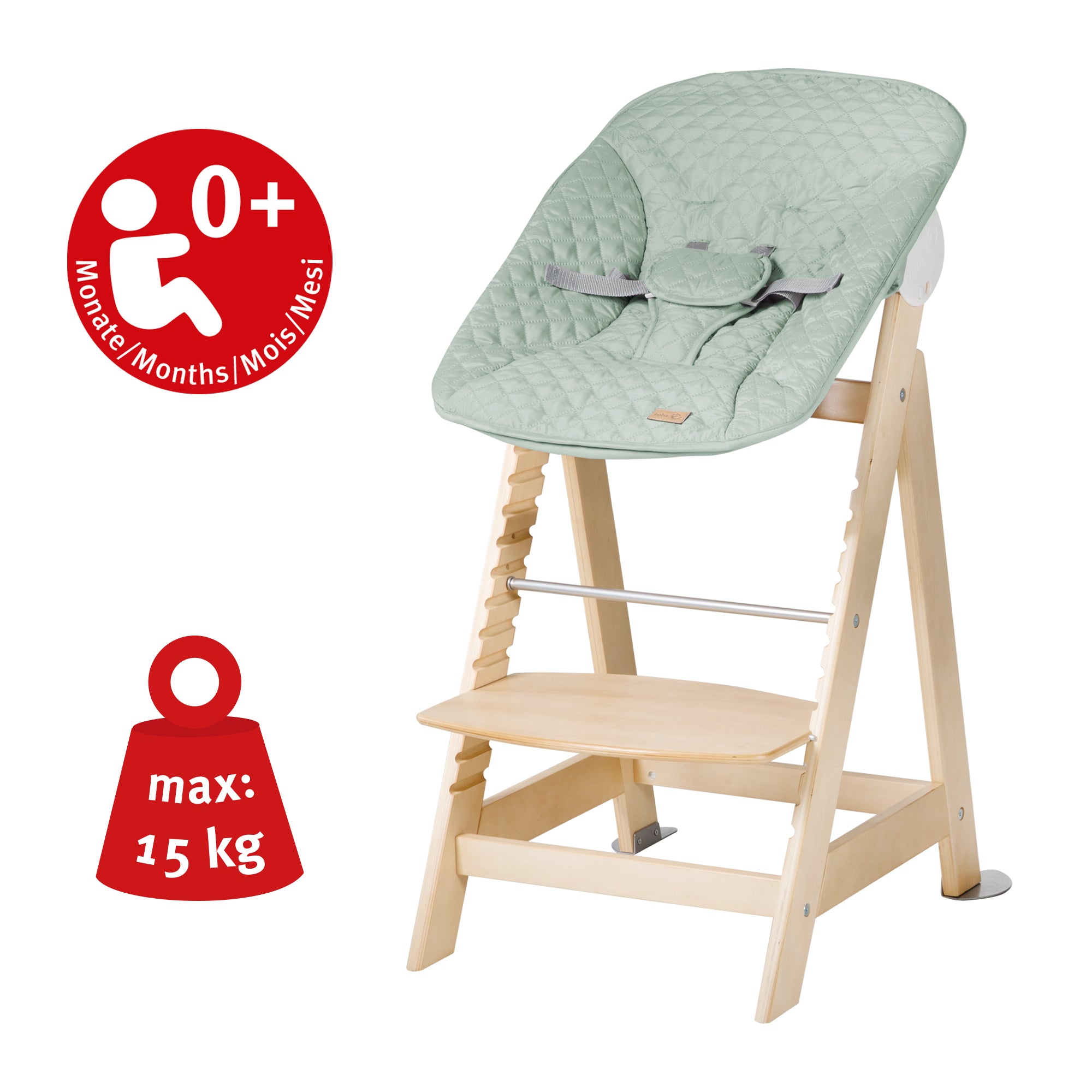 Roba 75063NAV241 Treppenhochstuhl, Set 2in1 Frosty green natur lackiert - Bild 4 Roba 75063NAV241 Treppenhochstuhl, Set 2in1 Frosty green natur lackiert - Produktbild 4