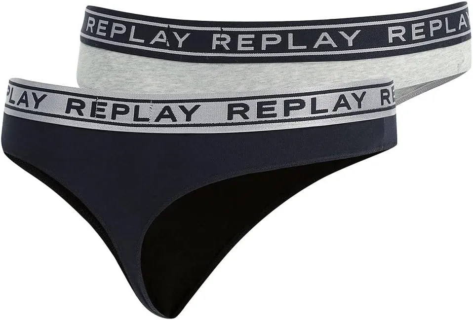 REPLAY Damen String I101306BS – Schwarz/Silber, 2er Pack Cotton-Mix GR. L REPLAY Damen String I101306BS – Schwarz/Silber, 2er Pack Cotton-Mix GR. L