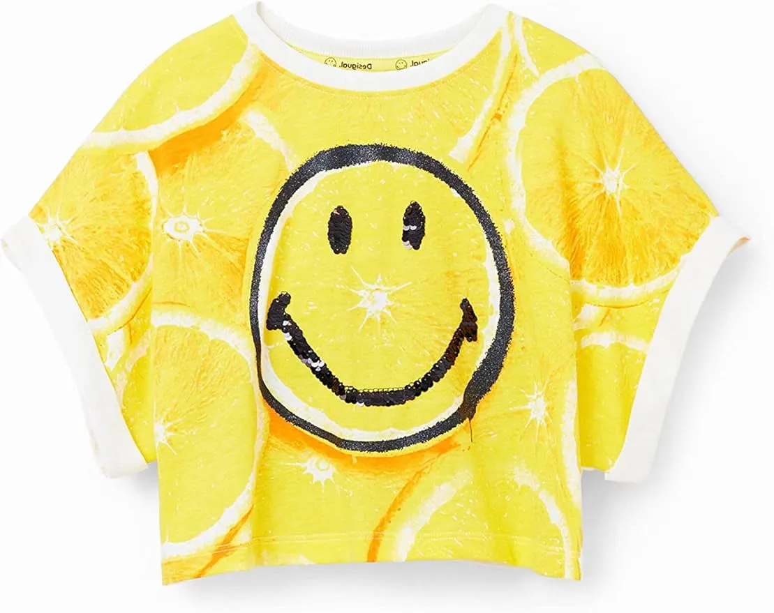 Desigual Mädchen T-Shirt - Gelbes Shirt mit Smiley-Print und Zitronenmuster 23SGTK8026