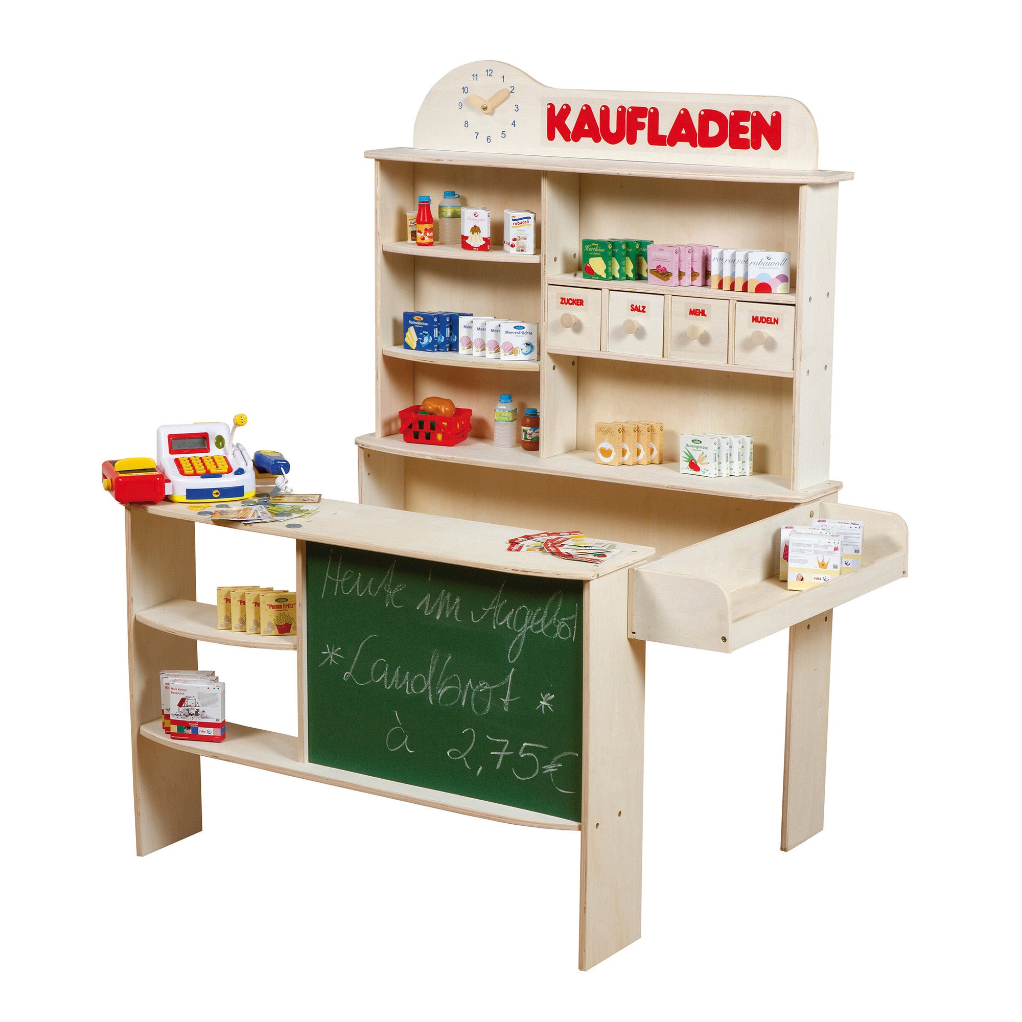 Roba 9892ZU Verkaufsstand, 4 Holzschubläden natur lackiert – Rollenspiel - Bild 2 Roba 9892ZU Verkaufsstand, 4 Holzschubläden natur lackiert – Rollenspiel - Produktbild 2