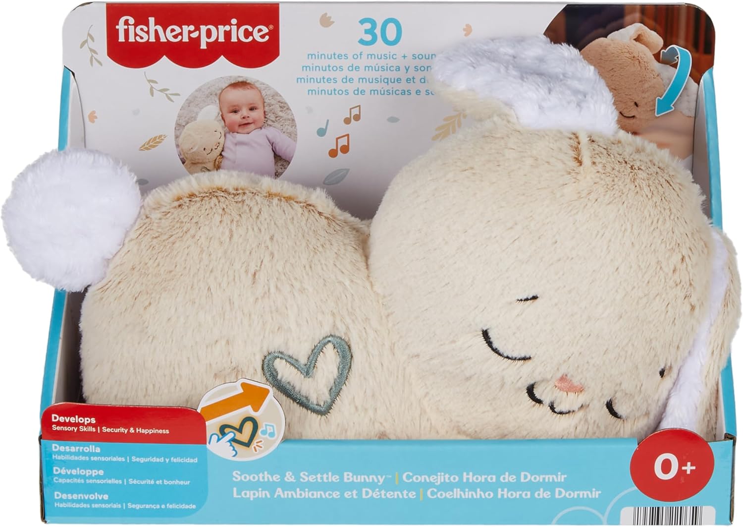Fisher-Price Schlummer-Häschen Beruhigende Plüsch-Spieluhr HXG97 Plüsch, Hut, Baby, Person, Kissen
