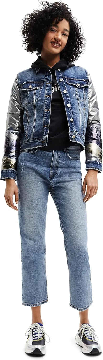 Desigual Damen Jacke - Jeansjacke mit silbernen Ärmeln 22WWEWAX2004 GR. S Desigual Damen Jacke - Jeansjacke mit silbernen Ärmeln 22WWEWAX2004 GR. S