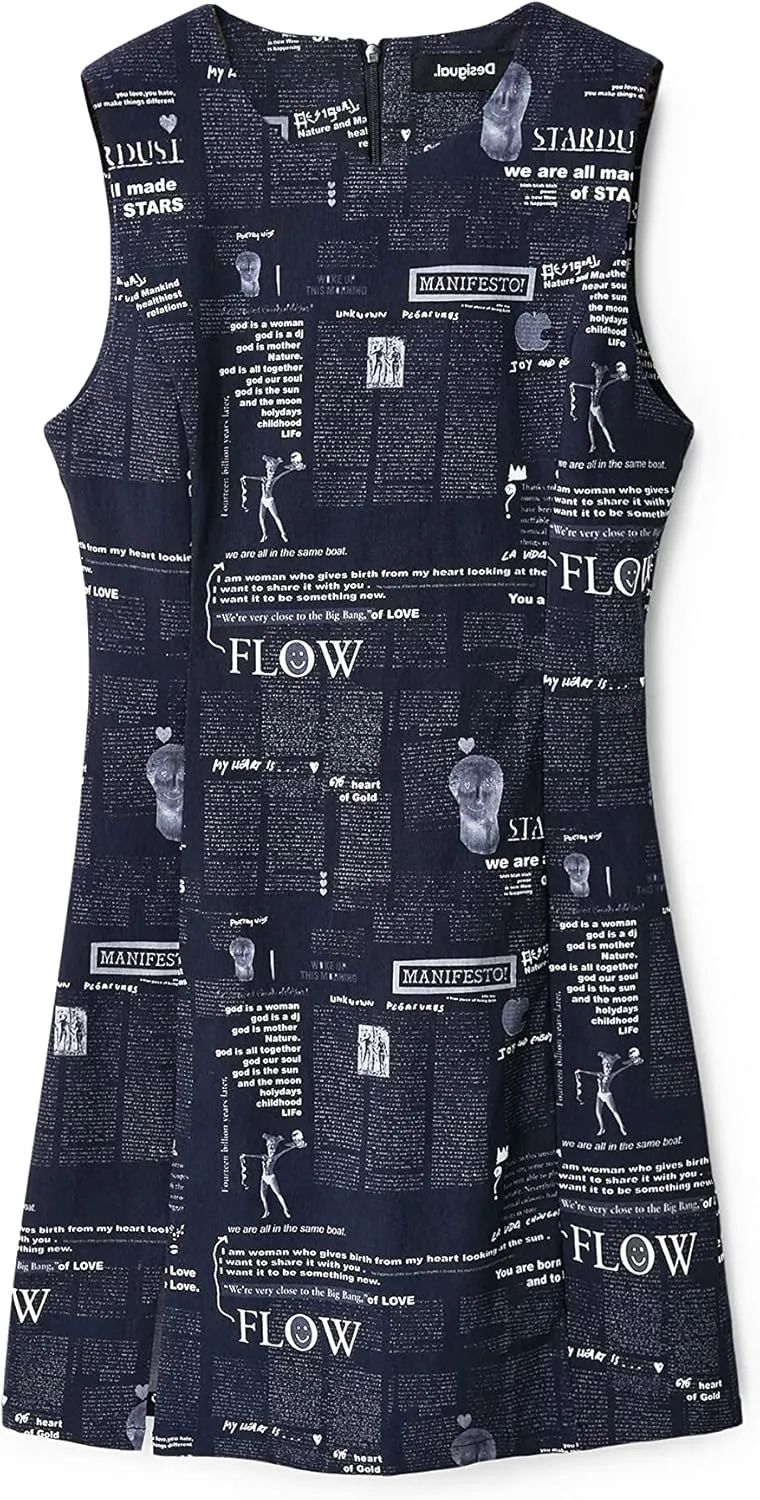 Desigual Damen Kleid - Dunkelblaues Kleid mit Print und Textmotiven 22WWVW492000 GR. S Desigual Damen Kleid - Dunkelblaues Kleid mit Print und Textmotiven 22WWVW492000 GR. S