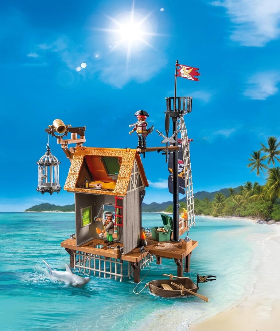 PLAYMOBIL 71792 - Pirates: Piratenhafen mit Seeräuber-Gefängnis & Haikäfig Draußen, Natur, Person