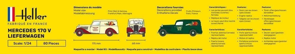 Heller Mercedes 170 V Lieferwagen Prinz Obst & Gemüse 1:24 Bausatz, ab 14 Jahren Heller Mercedes 170 V Lieferwagen Prinz Obst & Gemüse Modellbausatz im Maßstab 1:24, Bausatz ohne Kleber/Farbe, Box ca. 38×7×25 cm, für Modellbauer ab ca. 14 Jahren, Werbung, Plakat, Auto, Fahrzeug, Kleintransporter, Werbung, Plakat, Auto, Fahrzeug, Klein