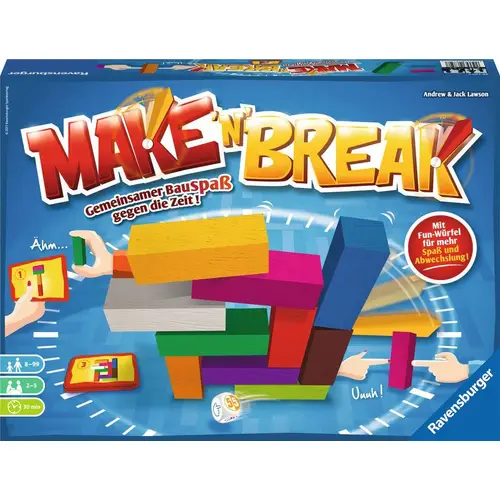 Ravensburger 26750 - Make 'n' Break - Gesellschaftsspiel für die ganze Familie mit Bausteinen, Spiel für Erwachsene un