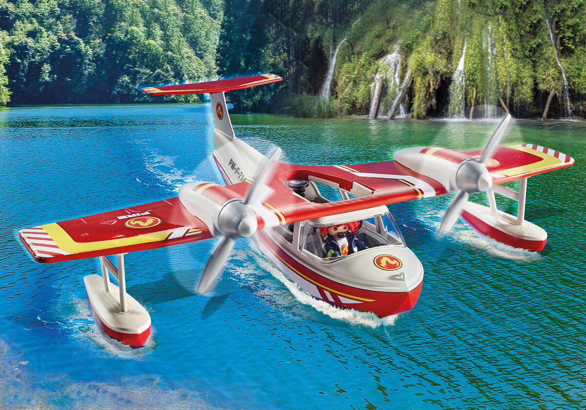 PLAYMOBIL 71463 Feuerwehrflugzeug mit Löschfunktion Flugzeug, Transport, Fahrzeug, Wasserflugzeug