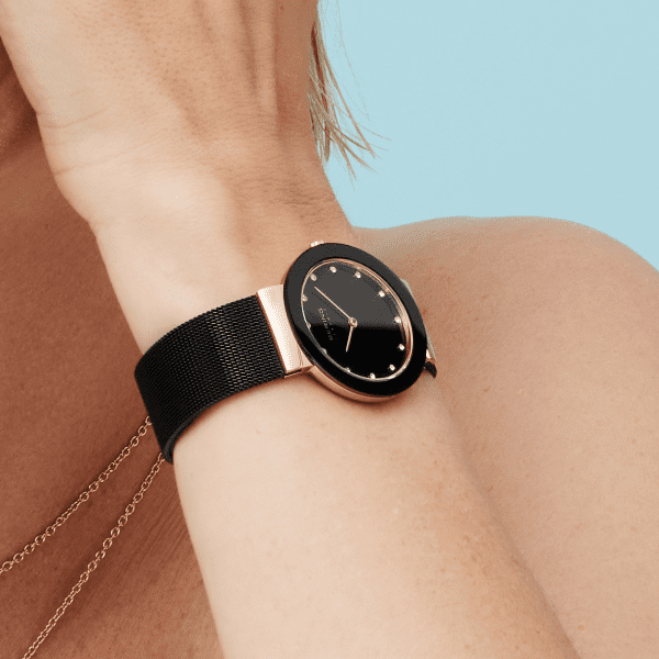 Bering 11435-166 Damenuhr, Milanaise/Keramik, Schwarz