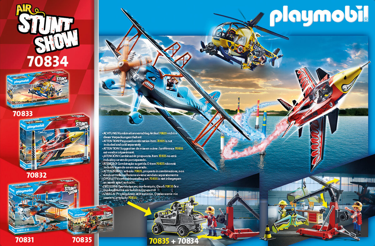 PLAYMOBIL 70834 Air Stuntshow Servicestation Hubschrauber, Flugzeug, Werbung, Person, Rad