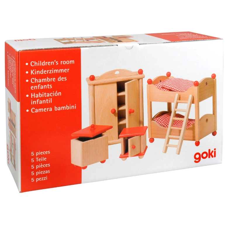 goki Puppenhausmöbel „Kinderzimmer“ - 4-teiliges Holz-Set, ab 3 Jahren