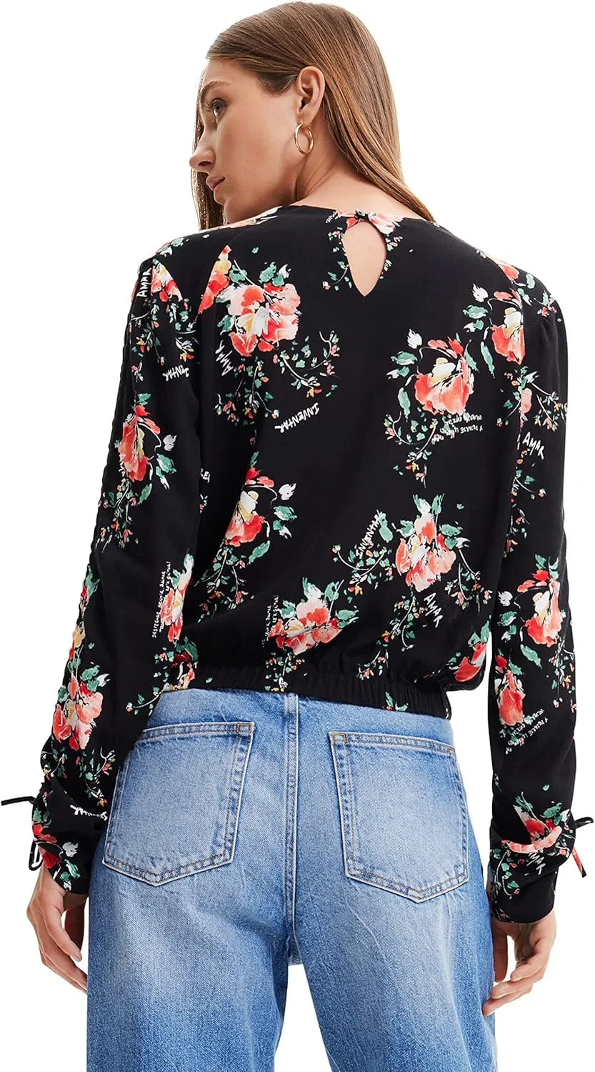 Desigual Damen Bluse - Schwarz, Blumenmuster 22WWBW152000 GR. S Desigual Damen Bluse - Schwarz, Blumenmuster 22WWBW152000 GR. S