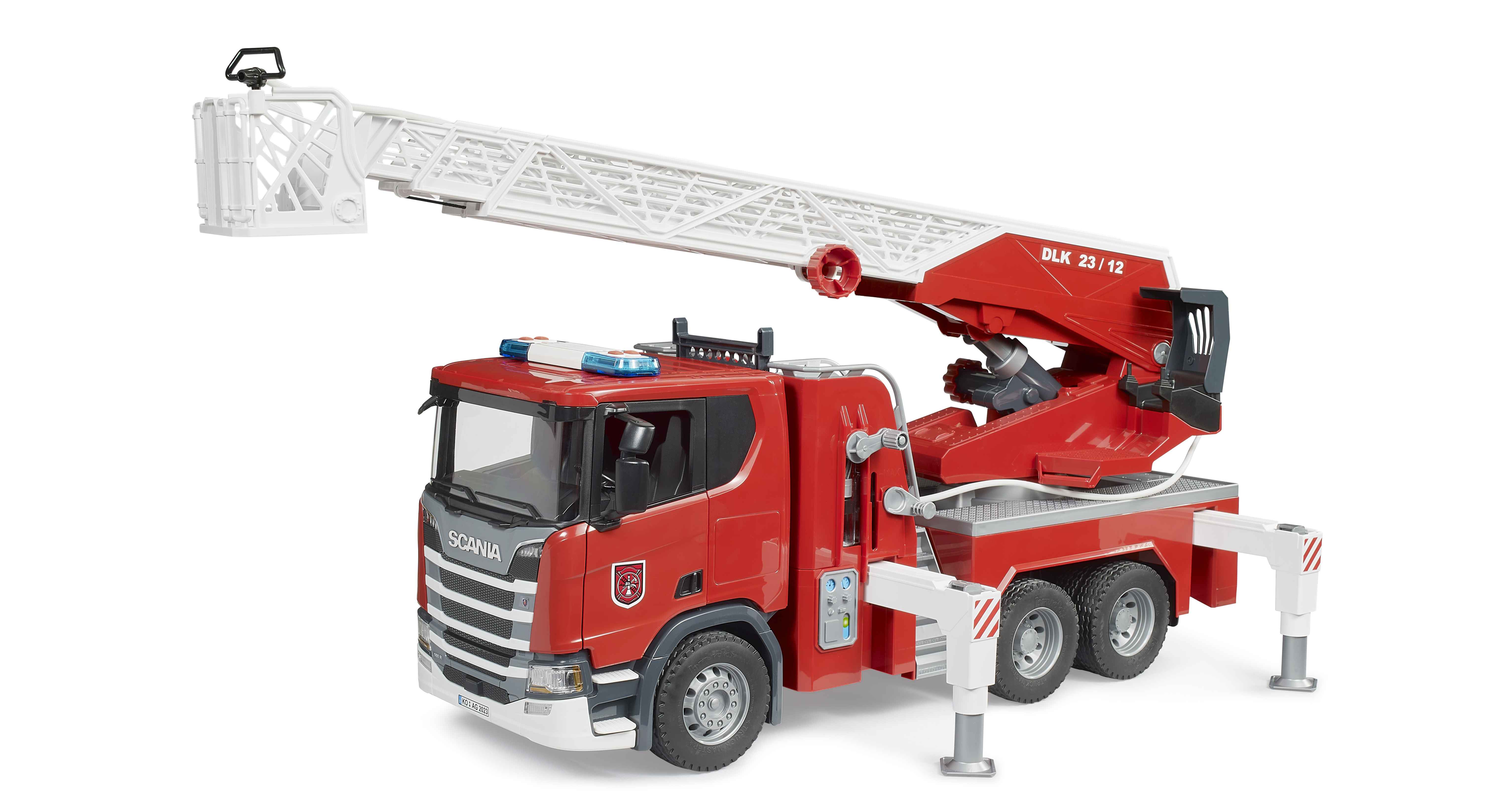 BRUDER 03591 - Scania Super 560R Feuerwehr mit Drehleiter, Wasserpumpe und Light & Sound Modul - Bild 2