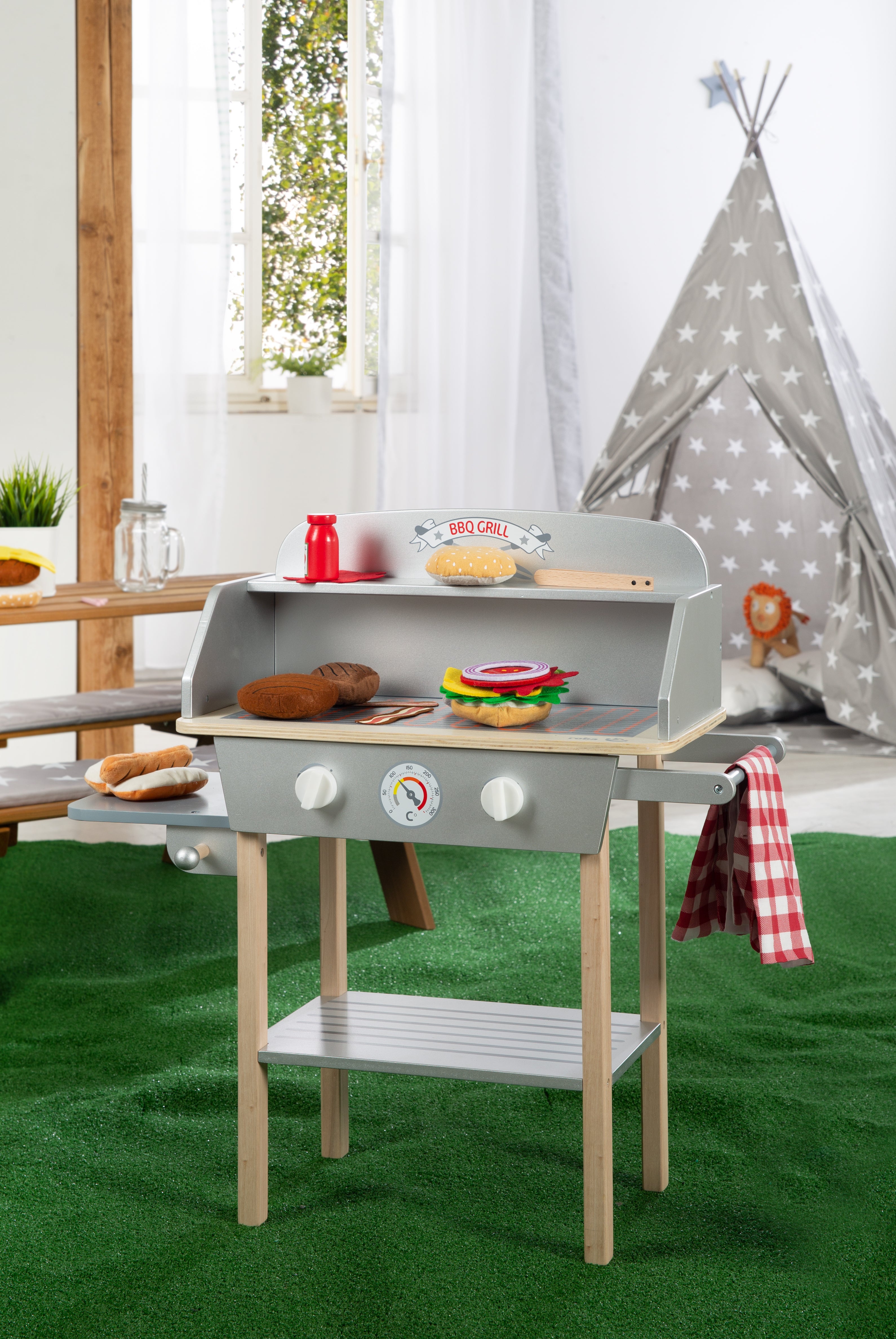 Roba 480212ZU BBQ Grill mit Zubehör grau-braun – Rollenspiel - Bild 4 Roba 480212ZU BBQ Grill mit Zubehör grau-braun – Rollenspiel - Produktbild 4