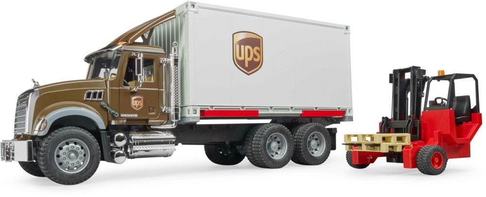 BRUDER 02828 - MACK Granite UPS Logistik-LKW mit Mitnahmestapler lkw, Fahrzeug, Anhänger-LKW, Maschine, Rad