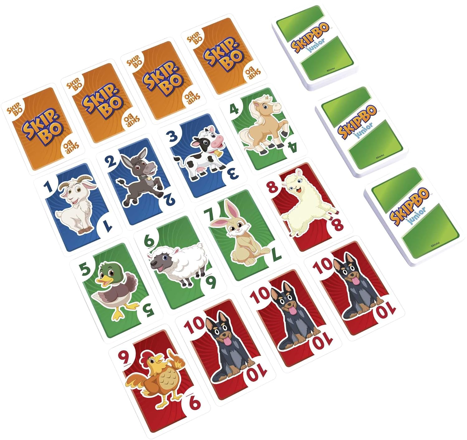Skip-Bo Junior - Kindgerechtes Kartenspiel mit zwei Spielniveaus (Mattel HHB37)