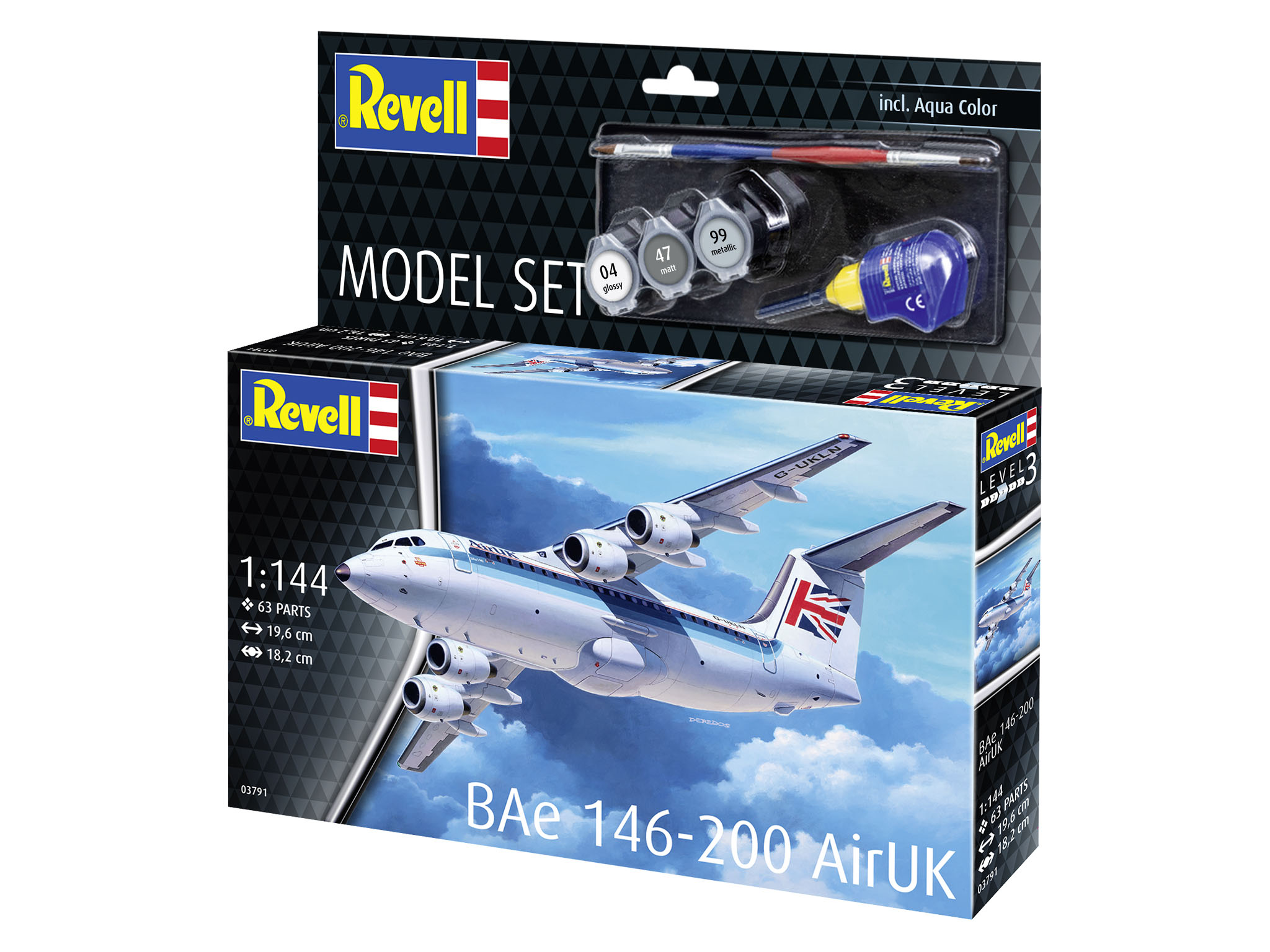 Revell 63791 Model Set BAE 146-200 “AirUK” Flugzeug, Verkehrsflugzeug, Fahrzeug, Flug