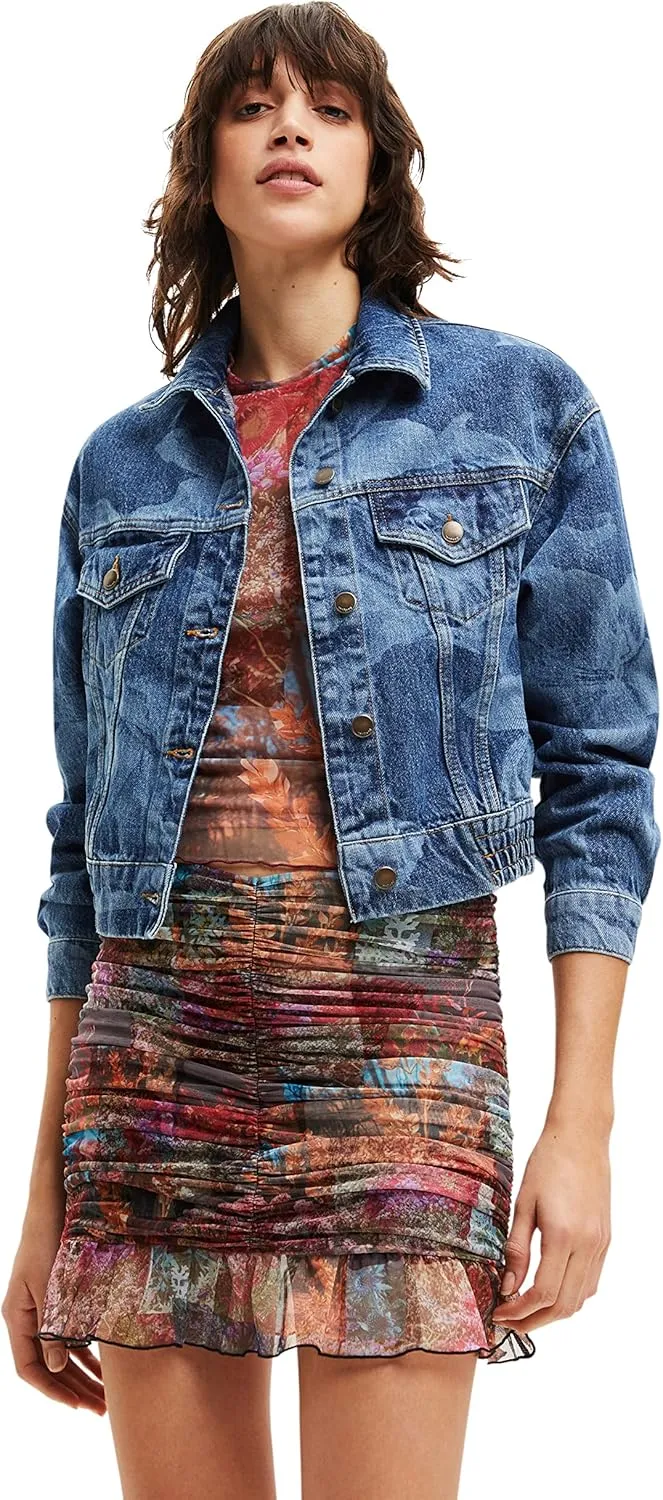Desigual Damen Jeansjacke - Blau, mit floralem Muster 22WWED555053 GR. XL Desigual Damen Jeansjacke - Blau, mit floralem Muster 22WWED555053 GR. XL