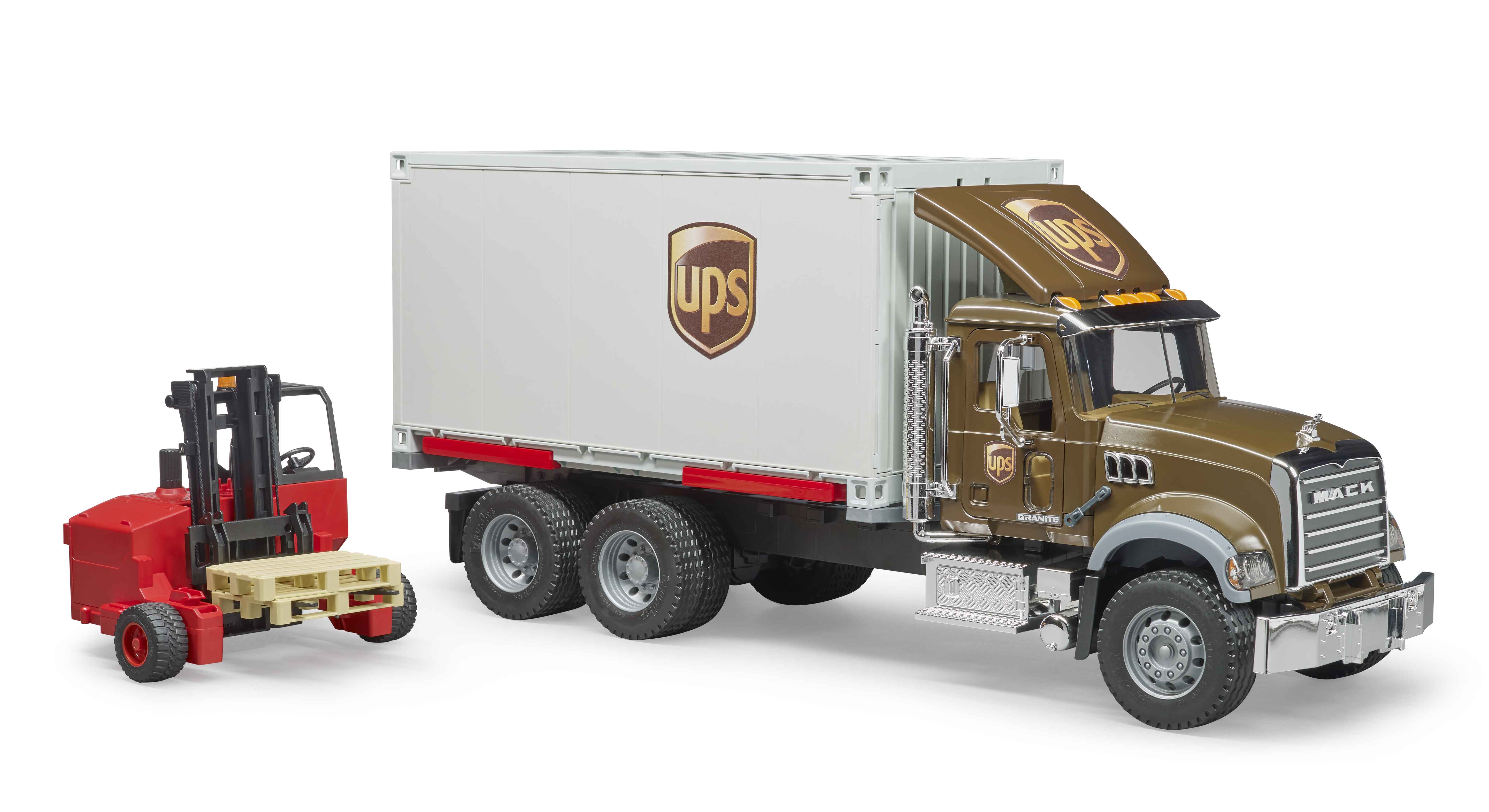 BRUDER 02828 - MACK Granite UPS Logistik-LKW mit Mitnahmestapler BRUDER 02828 - MACK Granite UPS Logistik-LKW mit Mitnahmestapler
