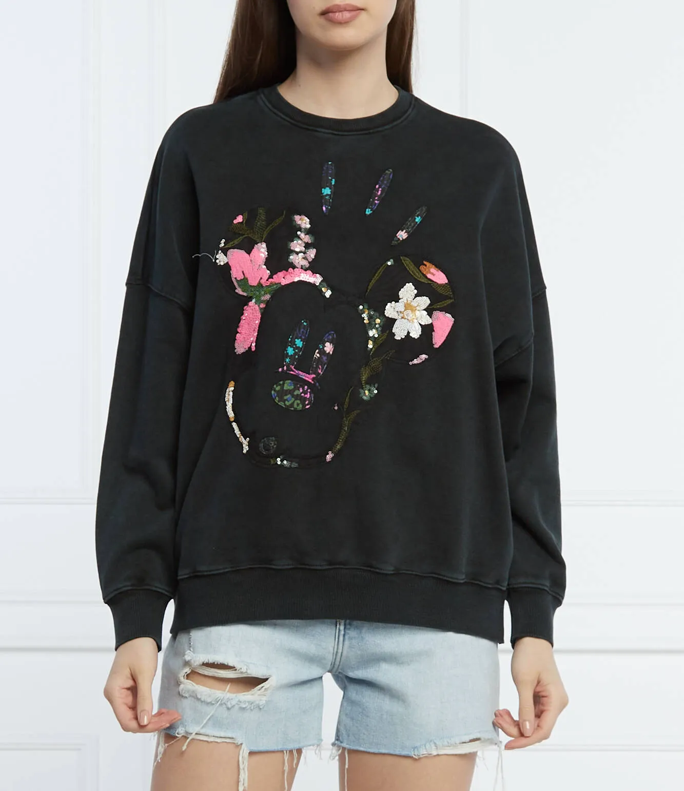 Desigual Damen Sweatshirt „Mickey Patch Flower“ - Schwarz 22SWSK28 GR. L