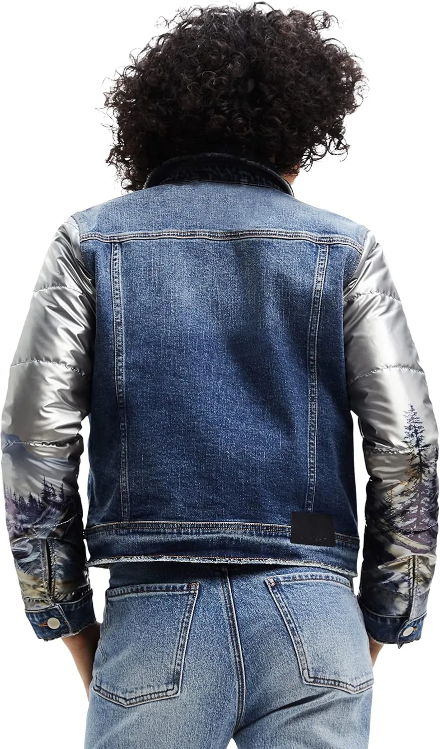 Desigual Damen Jacke - Jeansjacke mit silbernen Ärmeln 22WWEWAX2004 GR. S