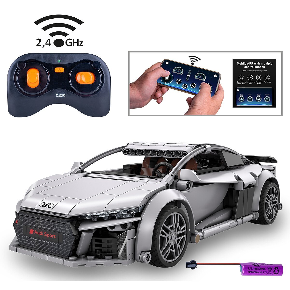 JAMARA CaDA Audi R8 Coupé 1:14 grau 2,4GHz Bricks ab 6 Jahren