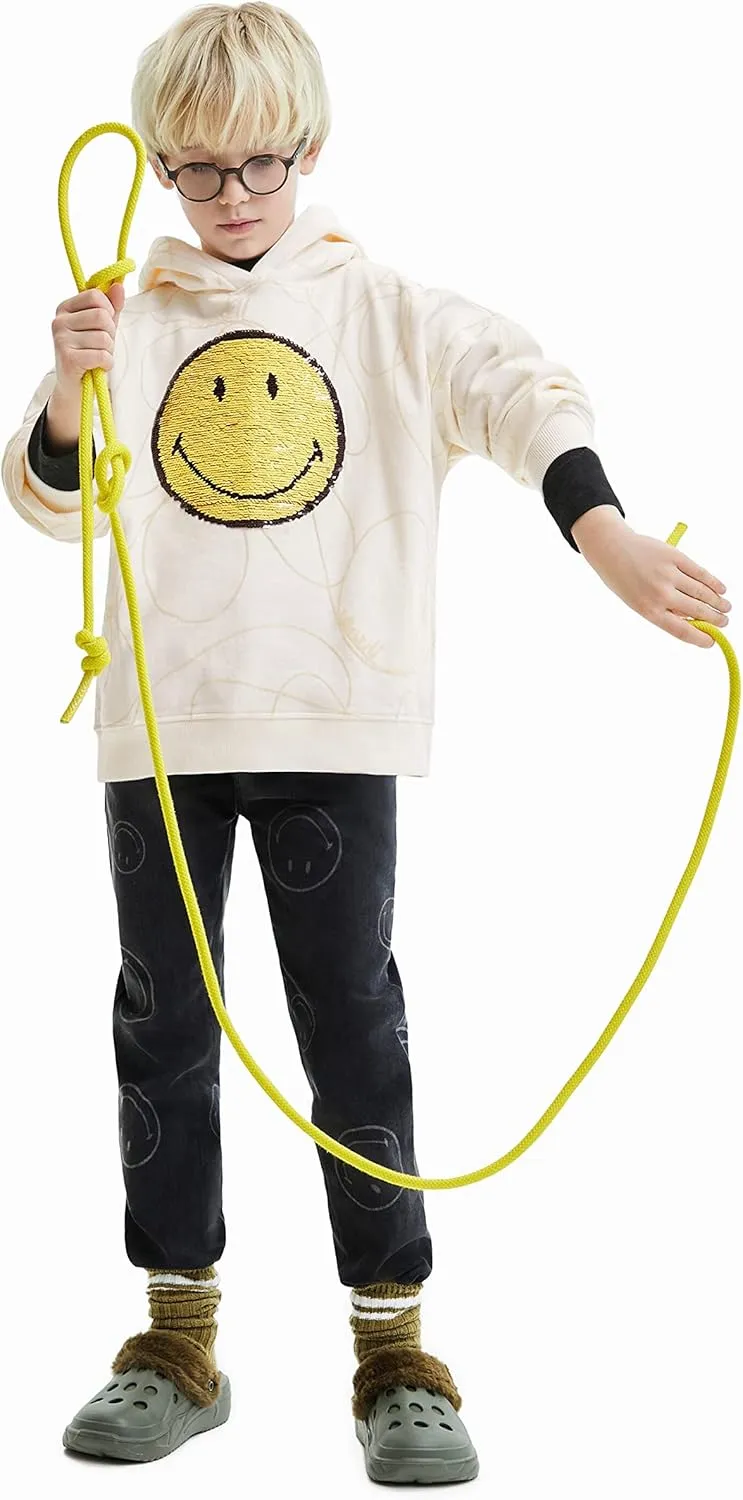 Desigual Mädchen Hoodie - Weiß mit Smiley-Motiv 22WGSK151001 GR. L Desigual Mädchen Hoodie - Weiß mit Smiley-Motiv 22WGSK151001 GR. L