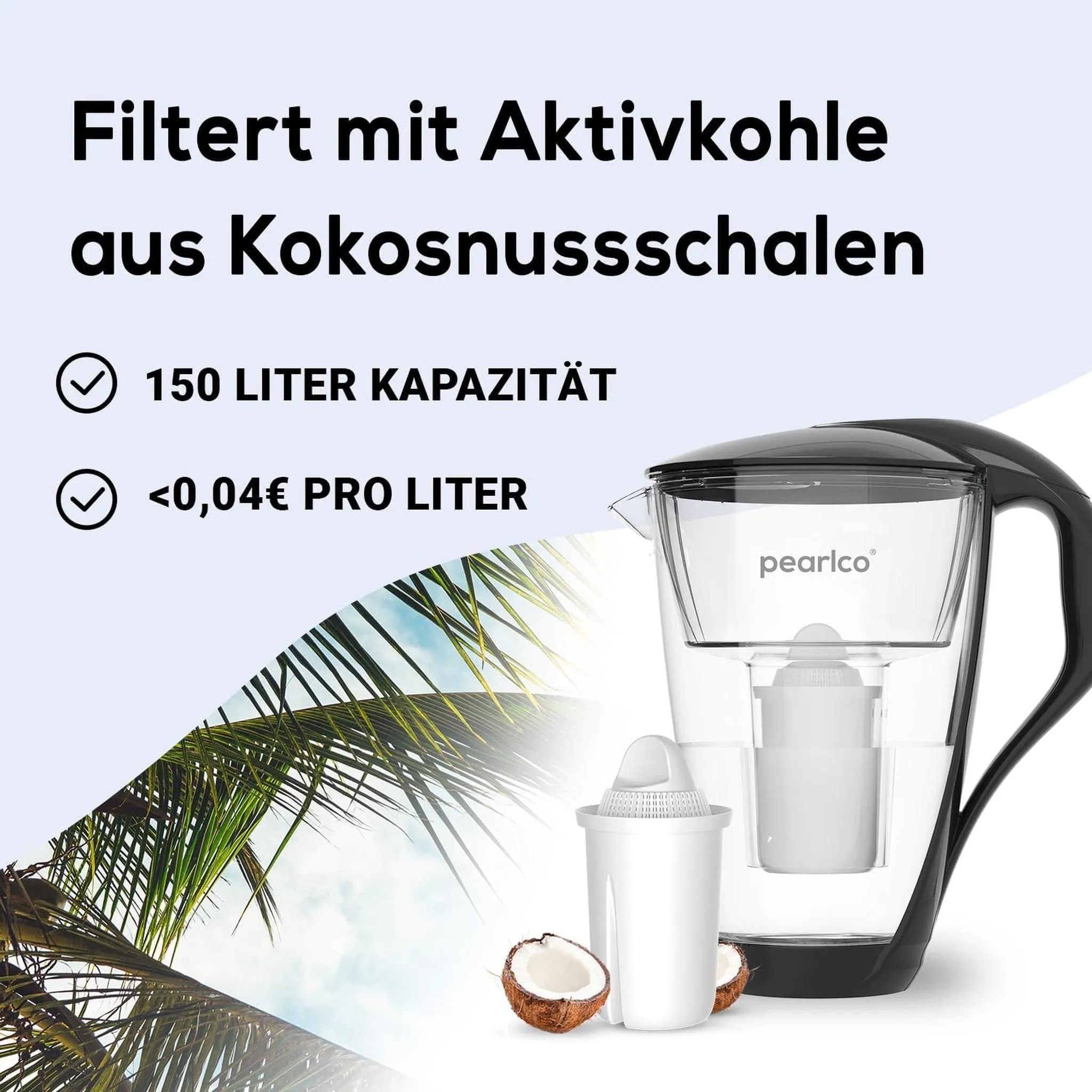 PEARLCO 234470 Glas-Wasserfilter inkl. 1 Kartusche Schwarz PEARLCO 234470 Glas-Wasserfilter inkl. 1 Kartusche Schwarz