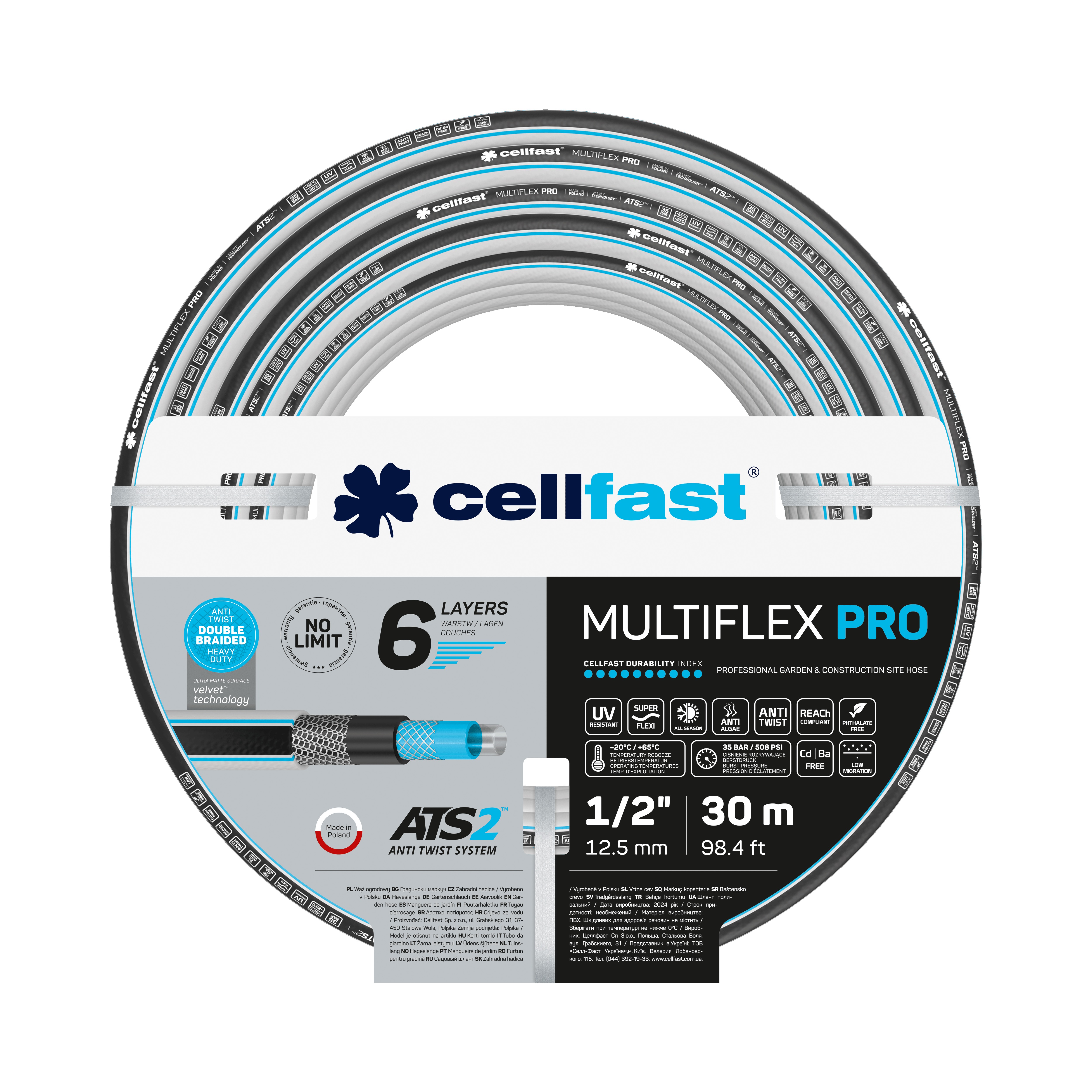 Cellfast 6-lagiger Gartenschlauch MULTIFLEX ATSV ™ ATSV 1/2" 30 m