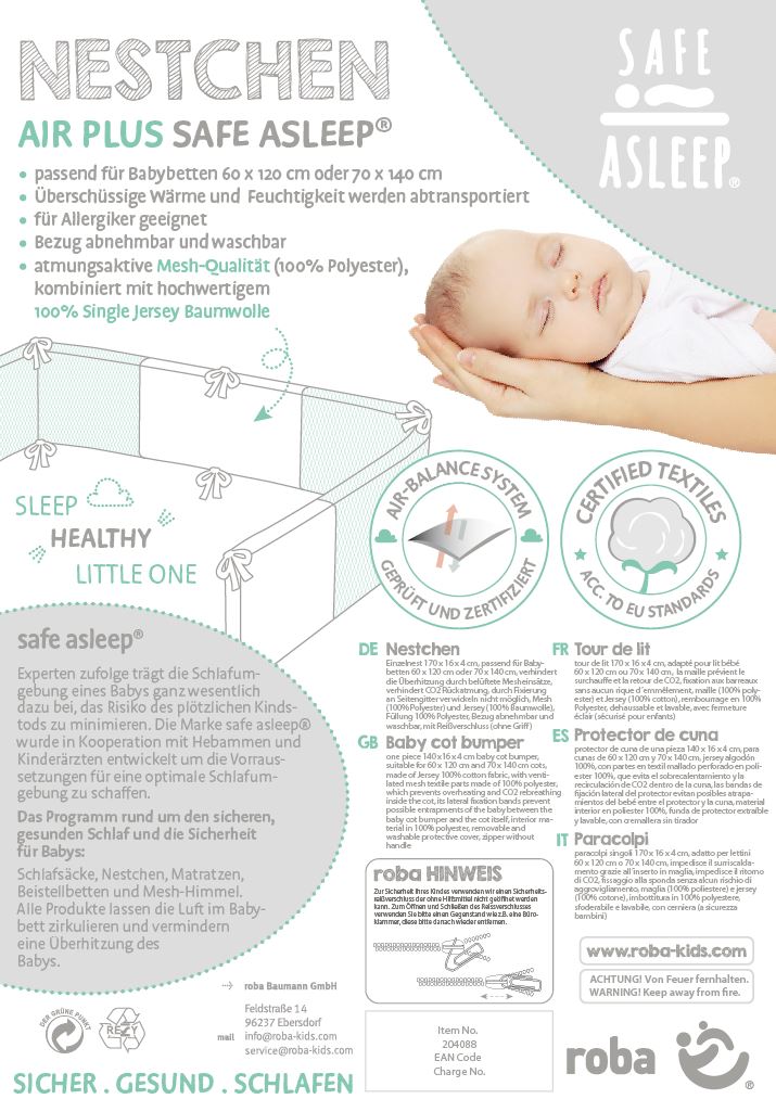 Roba 204088J210 Nestchen Air PLUS 'safe asleep' Miffy grau – Bettenzubehör - Produktbild 6