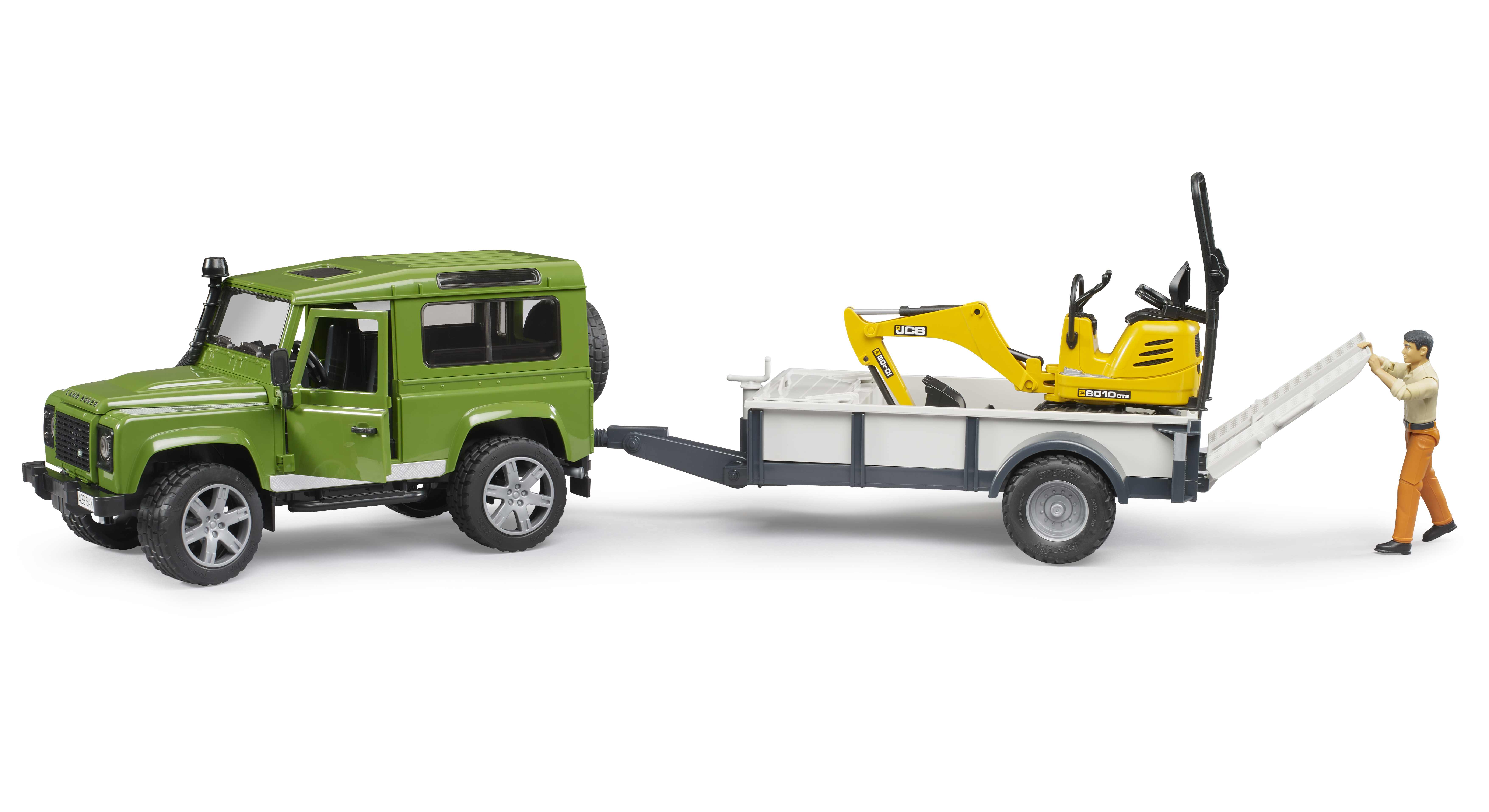 BRUDER 02593 - Land Rover Defender Station Wagon mit Einachsanhänger, JCB Mikrobagger 8010 CTS und Bauarbeiter - Bild 3 BRUDER 02593 - Land Rover Defender Station Wagon mit Einachsanhänger, JCB Mikrobagger 8010 CTS und Bauarbeiter - Bild 3
