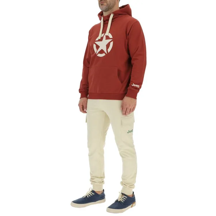 JEEP Herren Kapuzenpullover O102717RT - Roter Hoodie mit großem Jeep-Star-Print JEEP Herren Kapuzenpullover O102717RT - Roter Hoodie mit großem Jeep-Star-Print