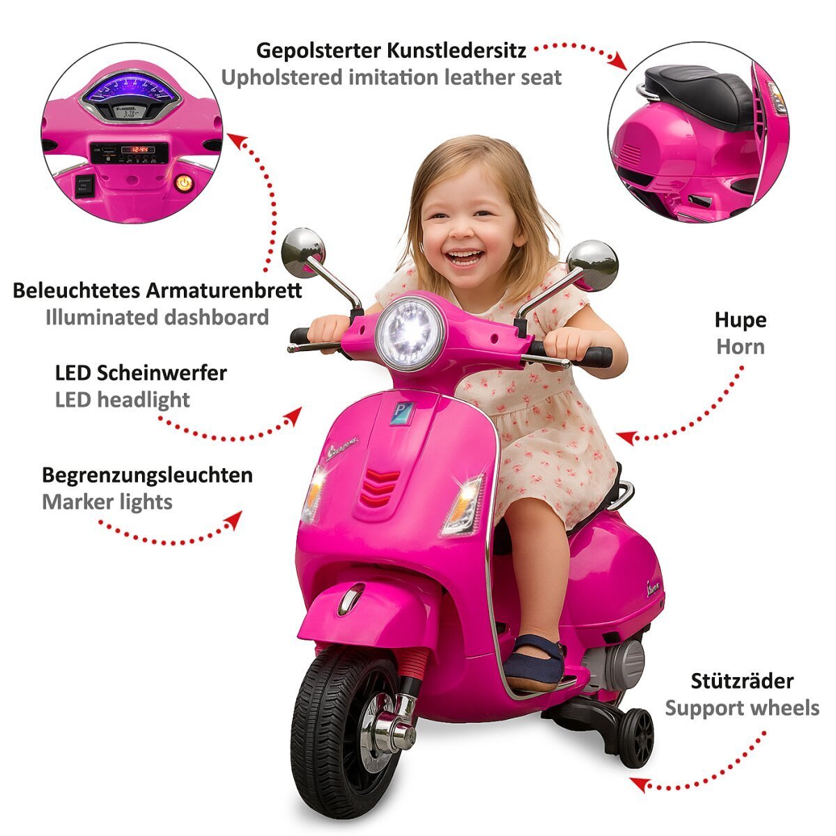 JAMARA Ride-on Vespa GTS 125 pink Li-Power 12.6 ab 3 Jahren