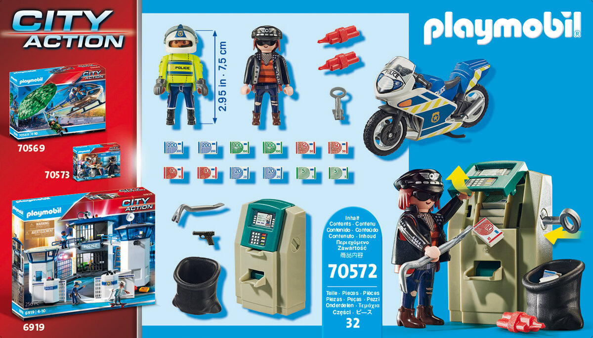 PLAYMOBIL 70572 Polizei-Motorrad: Verfolgung des Geldräubers Spielzeug, Maschine, Rad, Person, Motorrad