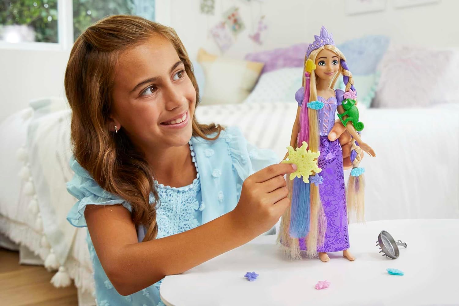 Disney Princess Rapunzel Haarspiel-Puppe Magisches Styling mit Farbwechsel-Effekt HLW18 Puppe, Spielzeug, Person
