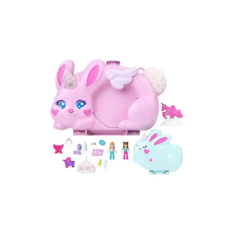 Polly Pocket 2-in-1-Bunny Fun Schatulle, tragbares Taschen-Spielset mit 2 Puppen und 12 Zubehörteilen inklusive Tieren Polly Pocket 2-in-1-Bunny Fun Schatulle, tragbares Taschen-Spielset mit 2 Puppen und 12 Zubehörteilen inklusive Tieren