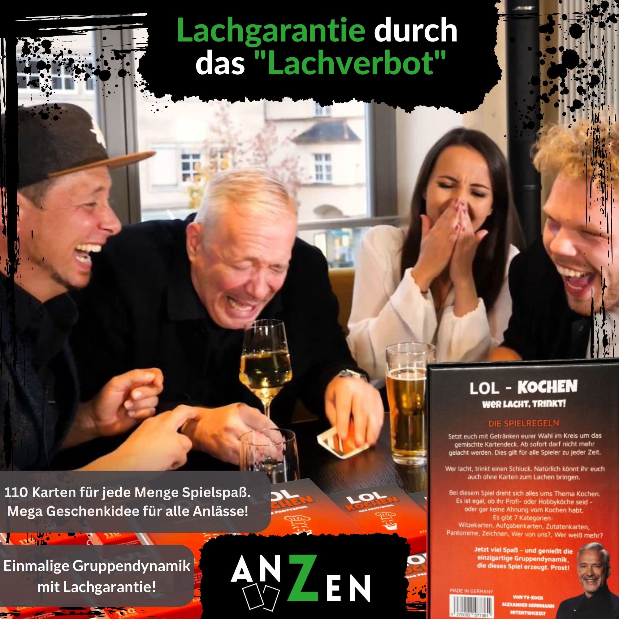 ANZEN - LOL KOCHEN - Lachen "verboten" DE Werbung, Plakat, Bier, Mann, Person