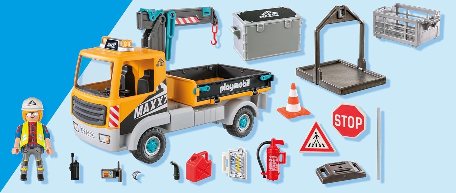 PLAYMOBIL 71750 - Action Heroes: Baustellen-LKW mit Kran und Zubehör Spielzeug, Maschine, Rad, Person