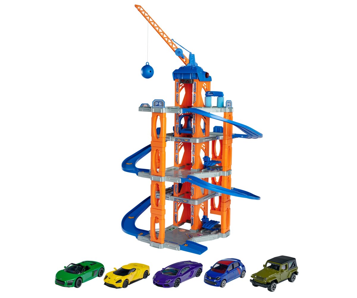 Majorette Motor Lift Center + 5 Cars (212059987) Spielzeug, Konstruktion, Auto, Baukran, Rad