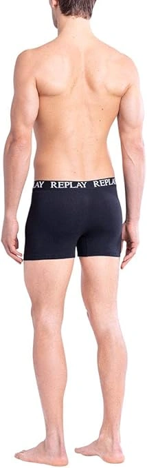 REPLAY Herren Boxershorts I101005BK - Schwarz, 2er Pack mit Logo-Bund GR. L REPLAY Herren Boxershorts I101005BK - Schwarz, 2er Pack mit Logo-Bund GR. L