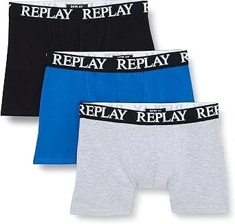 REPLAY Herren Boxershorts I101102BBG - Schwarz/Grau/Blau, 3er Pack mit Logo-Bund REPLAY Herren Boxershorts I101102BBG - Schwarz/Grau/Blau, 3er Pack mit Logo-Bund