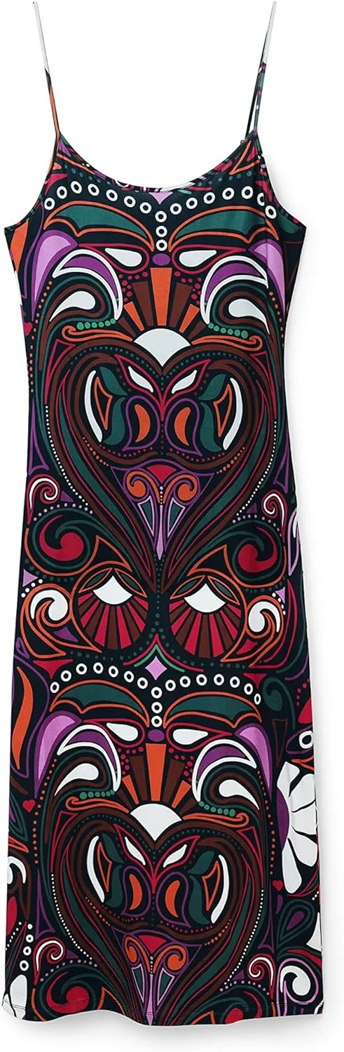 Desigual Damen Kleid - Buntes Midikleid mit Trägern und Retro-Muster 22WWVK232000 GR. L Desigual Damen Kleid - Buntes Midikleid mit Trägern und Retro-Muster 22WWVK232000 GR. L