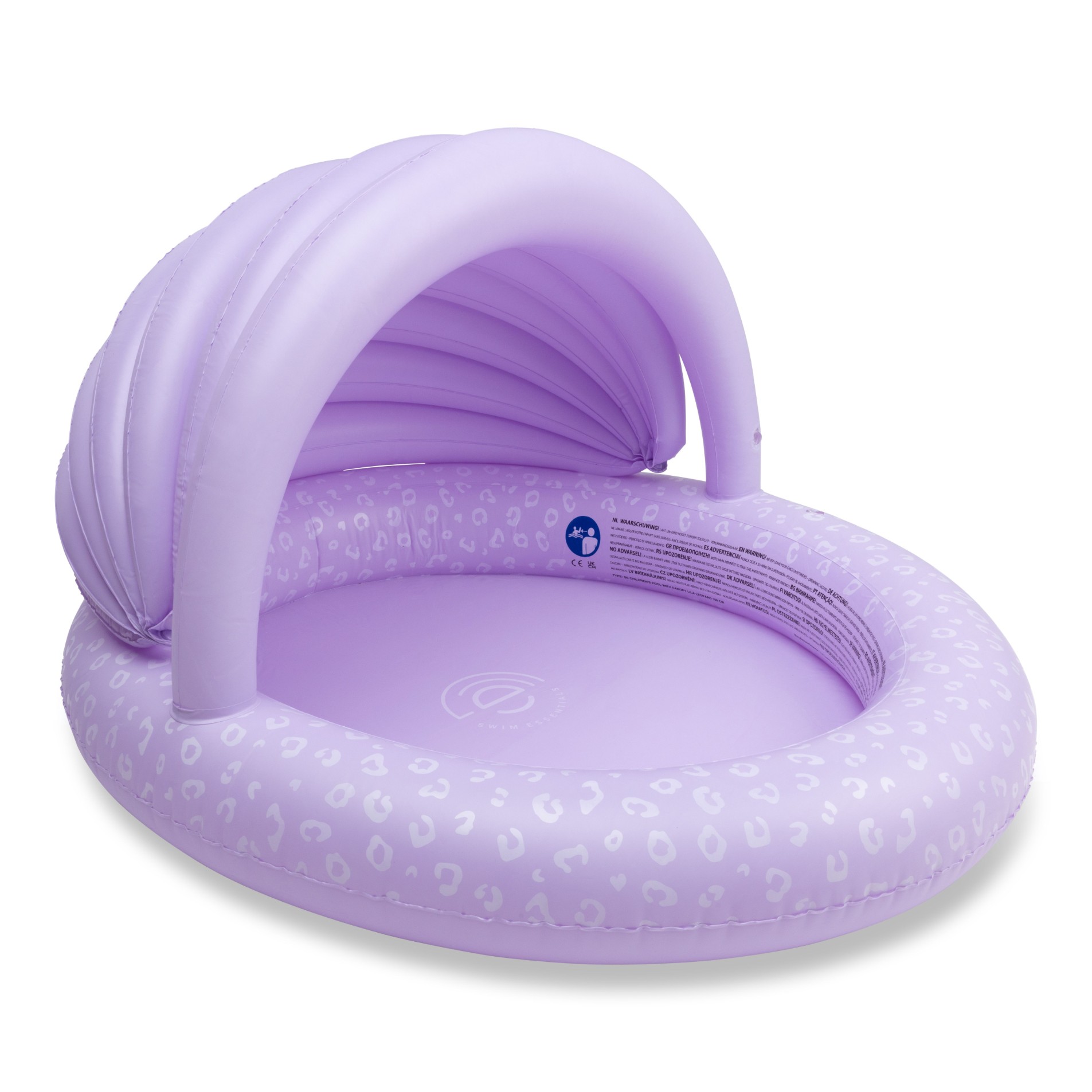 Swim Essentials Kinderpool mit Dach, Lila Leopard, 100cm Durchmesser Aufblasbar