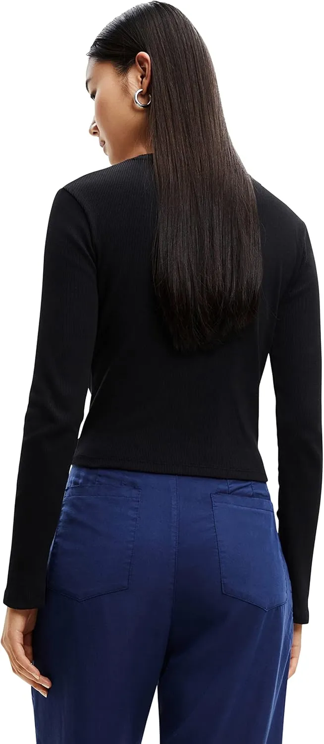 Desigual Damen Langarmshirt - Schwarzes Shirt mit blauem VIVE-Print 22WWTKA52000 GR. XS