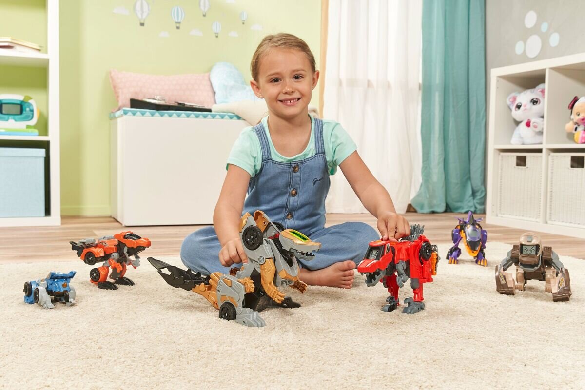 VTech Switch & Go Dinos Fighter Velociraptor, 2-in-1 Dino & Fahrzeug, ab 3 Jahren VTech Switch & Go Dinos «Fighter Velociraptor» transformierbarer Dino/Auto mit LED-Effekten, LCD-Animation, 4 Projektile, Sprache & Sound, 2 × AAA, ab 3 Jahren,