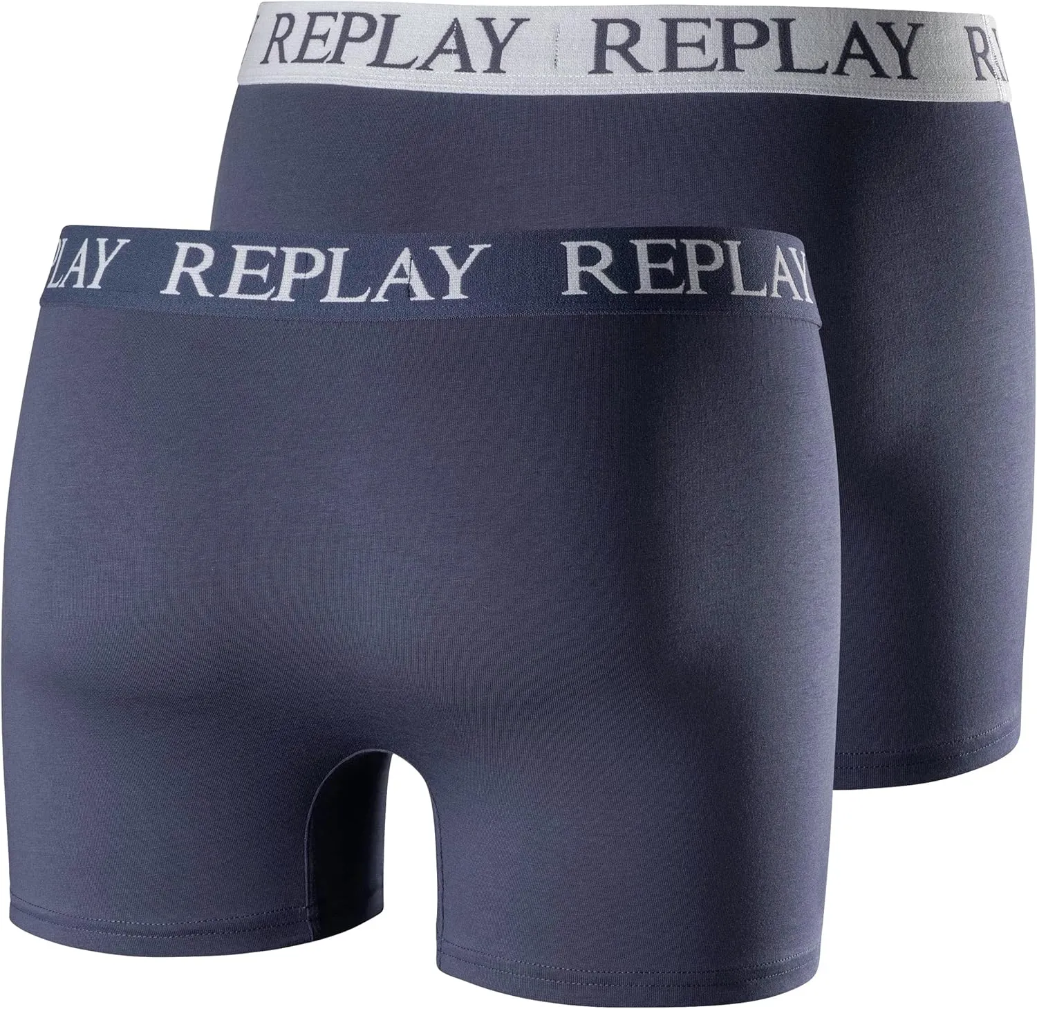 REPLAY Herren Boxershorts I101005DW – Dunkelblau/Weiß, 2er Pack Cotton-Stretch GR. L