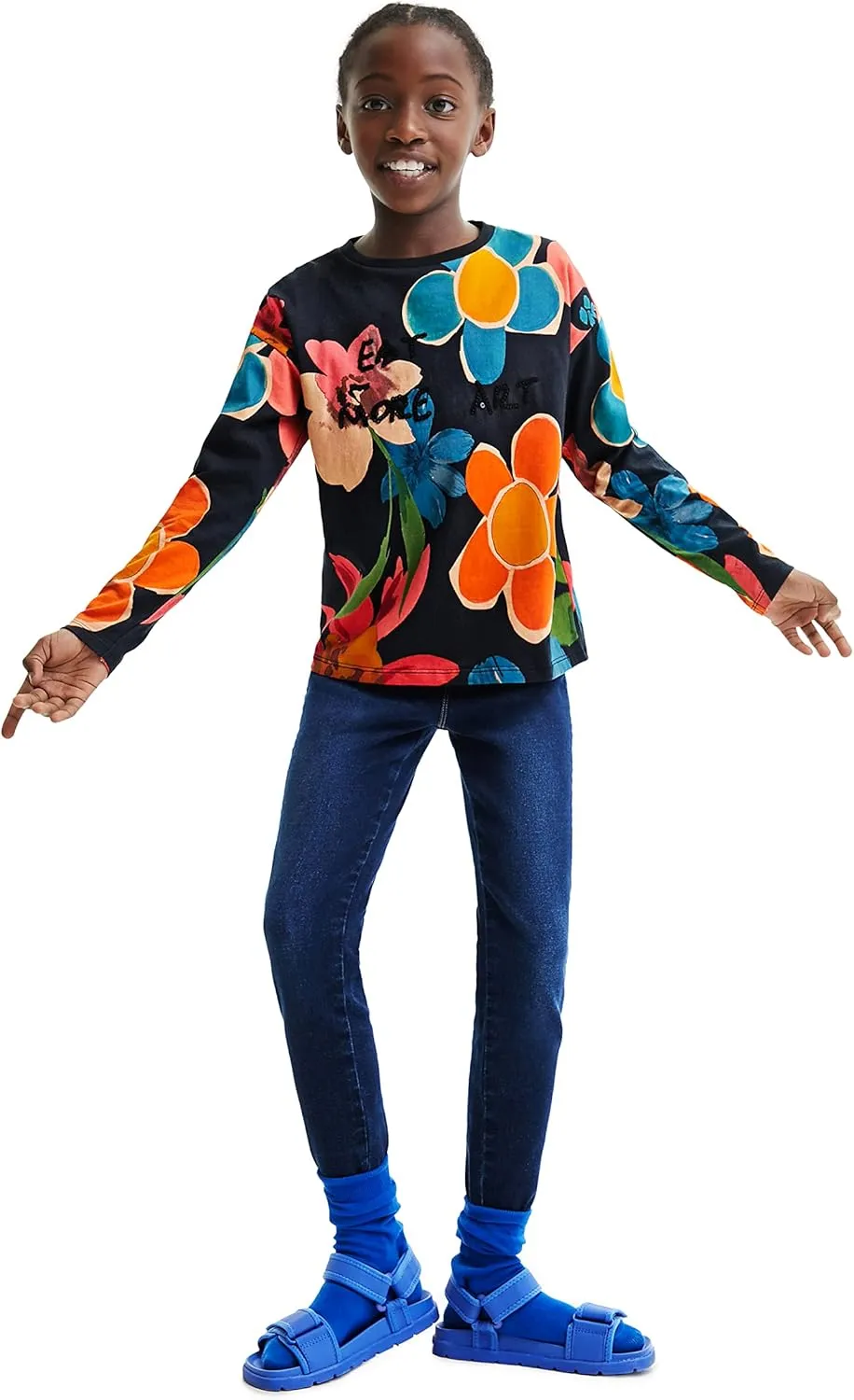 Desigual Mädchen Langarmshirt - Schwarz mit buntem Blumenmuster 22WGTK142000/7 Desigual Mädchen Langarmshirt - Schwarz mit buntem Blumenmuster 22WGTK142000/7
