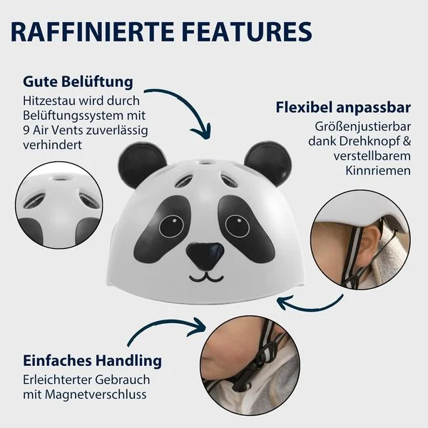 Kinderhelm Pandy, schwarz-weiß, Gr. 44-47