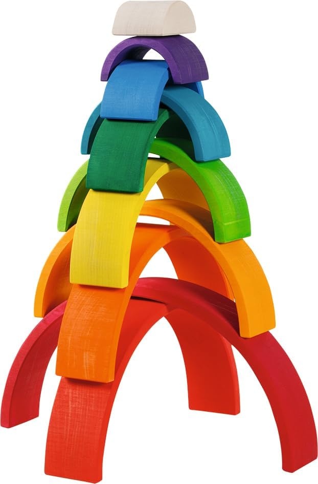 GOKI 58478 Regenbogen Stapelspiel aus Ahornholz. goki evolution Spielzeug
