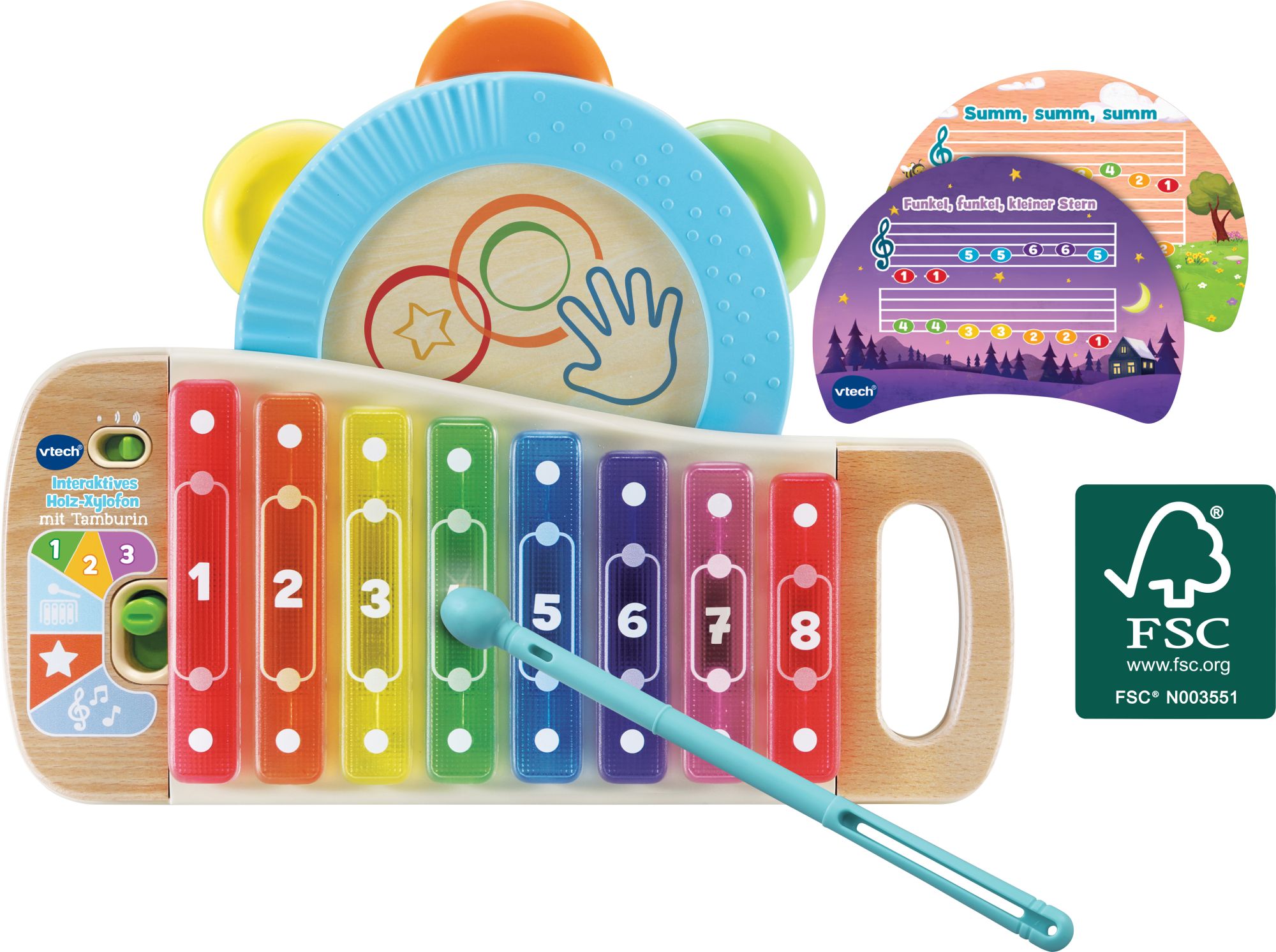 VTech Interaktives Holz-Xylofon mit Tamburin VTech, Interaktives, Holz-Xylofon, mit, Tamburin