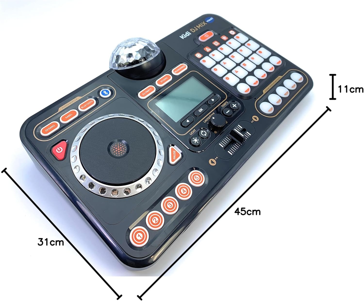 VTech Kidi DJ Mix interaktives DJ-Pult ab 6 Jahren VTech Kidi DJ Mix Spielkonsole in Schwarz/Multicolor aus Kunststoff mit Jog-Wheel, LED-Sound-Pad, Crossfader, Mikrofon, Bluetooth, Disco-Licht & 15 Melodien, ab 6 J.,